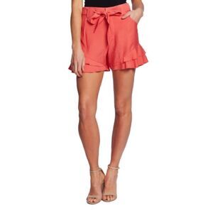 CECE Desert Floral Bay Coral Ruffle Belt Shorts NWT